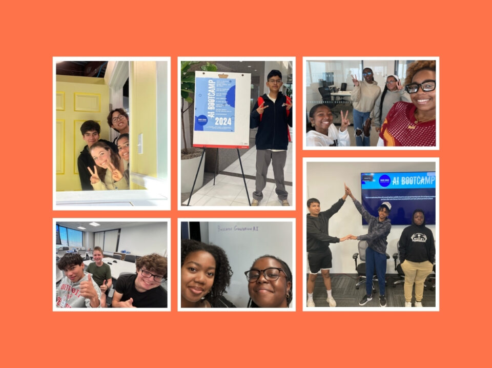 Photo collage of bootcamp students using Goosechase