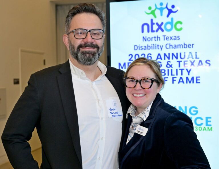 Vahid Behzadi, an Executive Board Member of the North Texas Disability Chamber, and Lauren Collins, an Executive Vice Chair of the North Texas Disability Chamber ©Sam Hsu Photography