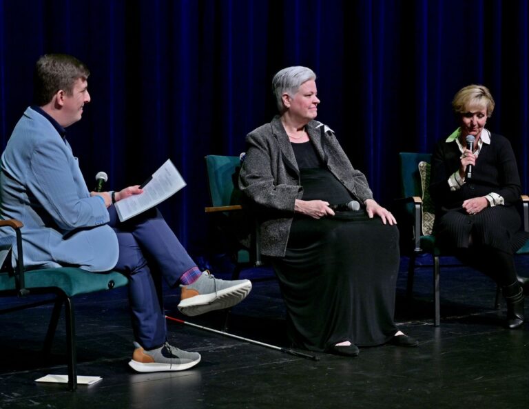 Dylan M. Rafaty moderated a fireside chat between 2026 Texas Disability Hall of Fame inductees, Neva Fairchild and Charmaine Solomon ©Sam Hsu Photography
