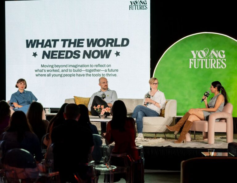 Charlotte Dungan and Jake Stika speaking at the What the World Needs Now panel. Ben Porter Photography